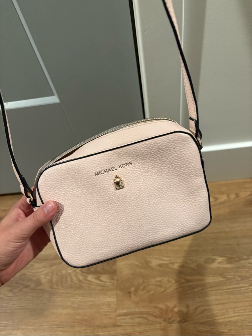 Michael Kors Light Pink Pebbled Leather Crossbody with Black Trim